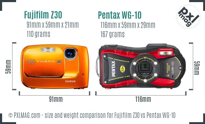 Fujifilm Z30 vs Pentax WG-10 size comparison