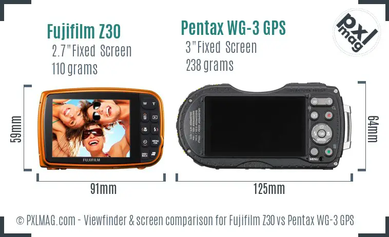 Fujifilm Z30 vs Pentax WG-3 GPS Screen and Viewfinder comparison