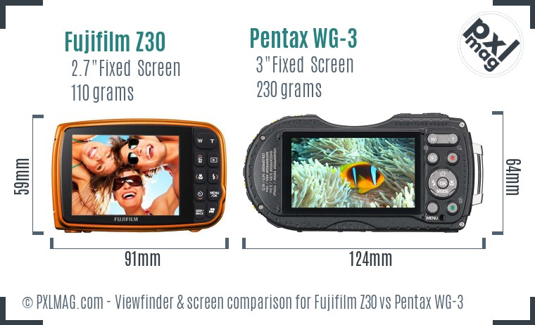 Fujifilm Z30 vs Pentax WG-3 Screen and Viewfinder comparison