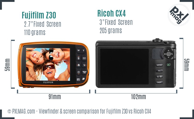 Fujifilm Z30 vs Ricoh CX4 Screen and Viewfinder comparison