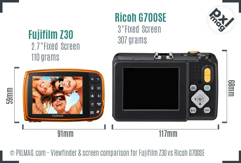 Fujifilm Z30 vs Ricoh G700SE Screen and Viewfinder comparison