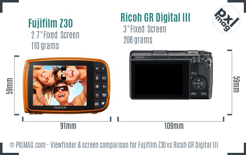 Fujifilm Z30 vs Ricoh GR Digital III Screen and Viewfinder comparison