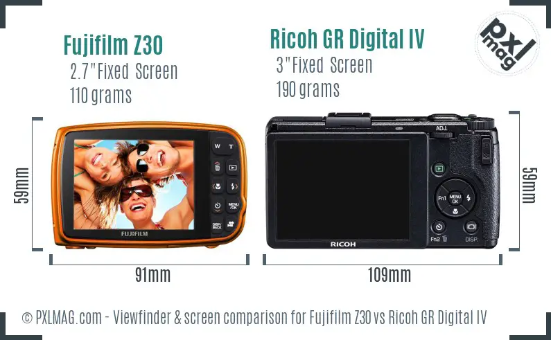 Fujifilm Z30 vs Ricoh GR Digital IV Screen and Viewfinder comparison