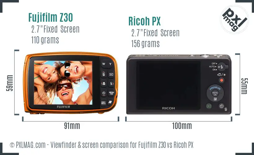 Fujifilm Z30 vs Ricoh PX Screen and Viewfinder comparison
