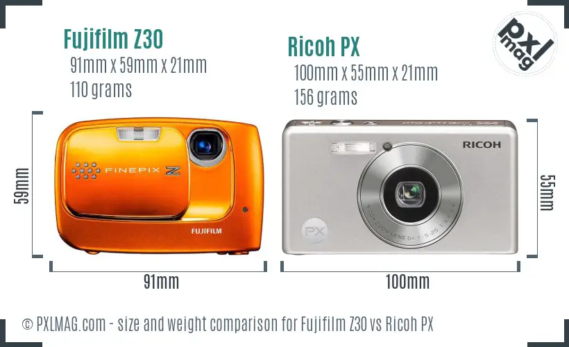 Fujifilm Z30 vs Ricoh PX size comparison