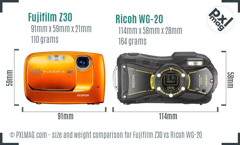 Fujifilm Z30 vs Ricoh WG-20 size comparison Fujifilm Z30 vs Ricoh WG-20 size comparison