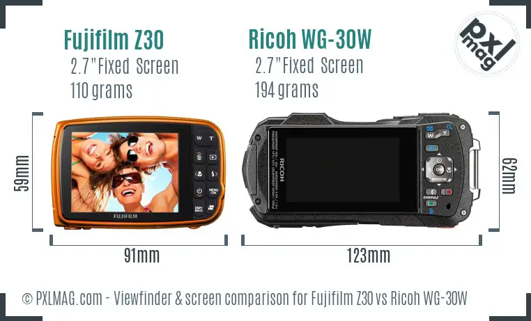 Fujifilm Z30 vs Ricoh WG-30W Screen and Viewfinder comparison