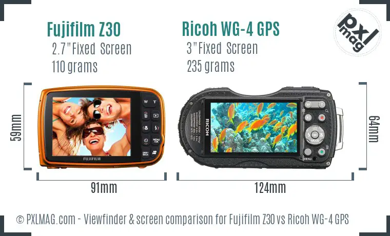 Fujifilm Z30 vs Ricoh WG-4 GPS Screen and Viewfinder comparison