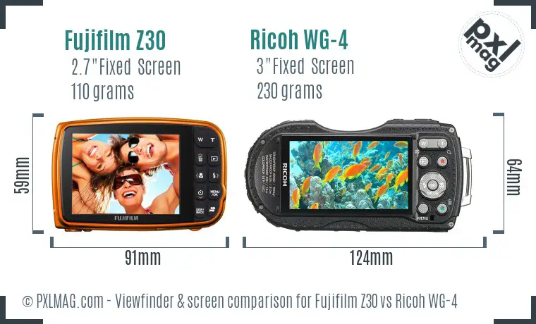 Fujifilm Z30 vs Ricoh WG-4 Screen and Viewfinder comparison