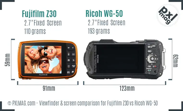 Fujifilm Z30 vs Ricoh WG-50 Screen and Viewfinder comparison