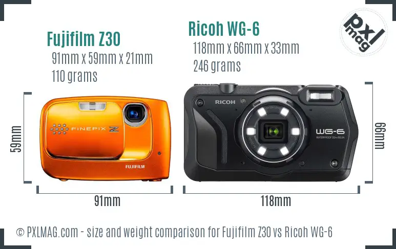 Fujifilm Z30 vs Ricoh WG-6 size comparison Fujifilm Z30 vs Ricoh WG-6 size comparison