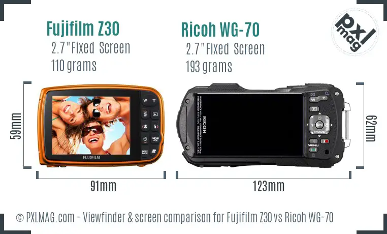 Fujifilm Z30 vs Ricoh WG-70 Screen and Viewfinder comparison