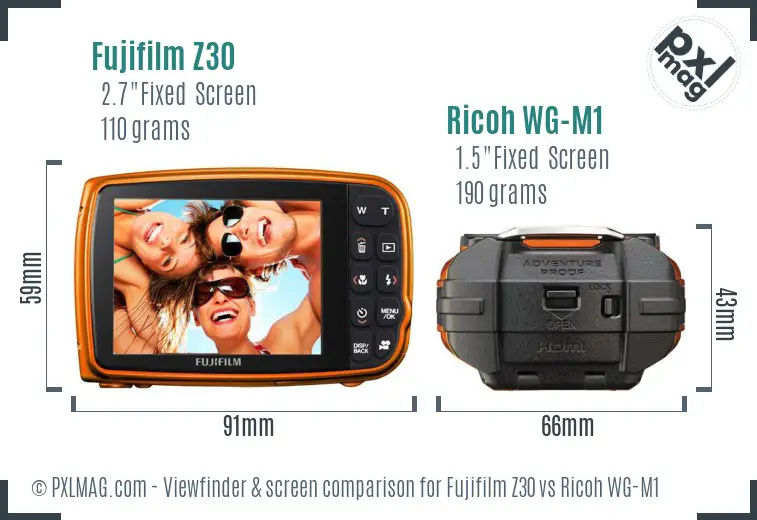 Fujifilm Z30 vs Ricoh WG-M1 Screen and Viewfinder comparison