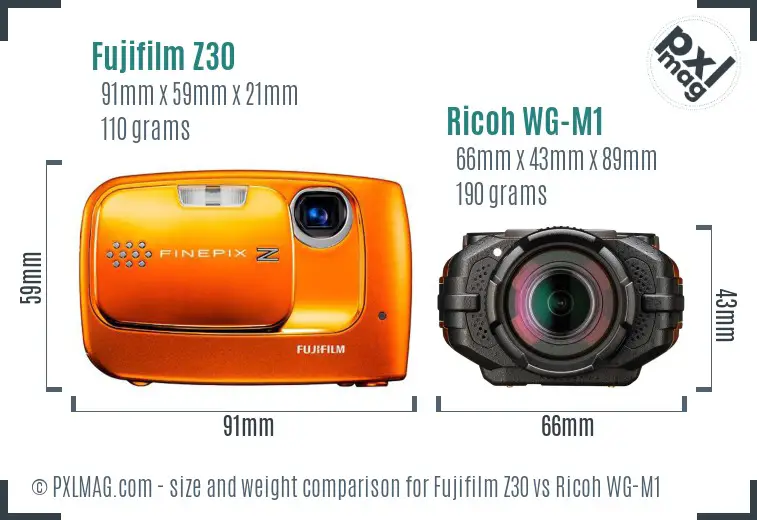Fujifilm Z30 vs Ricoh WG-M1 size comparison