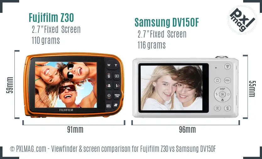 Fujifilm Z30 vs Samsung DV150F Screen and Viewfinder comparison