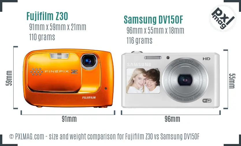 Fujifilm Z30 vs Samsung DV150F size comparison