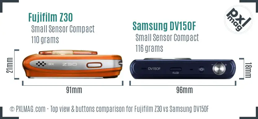 Fujifilm Z30 vs Samsung DV150F top view buttons comparison