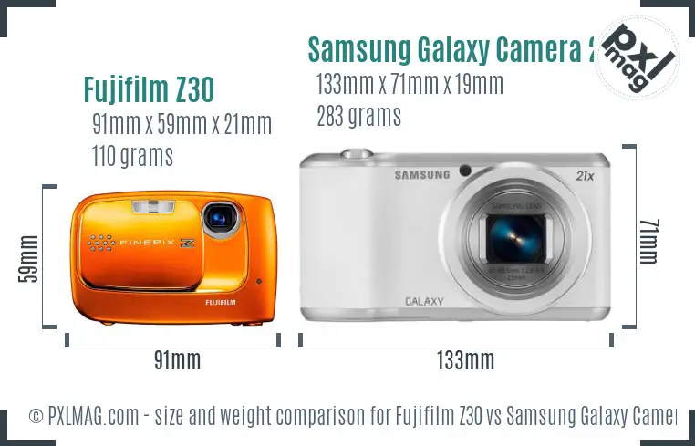 Fujifilm Z30 vs Samsung Galaxy Camera 2 size comparison
