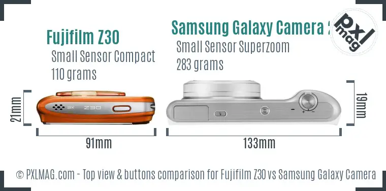 Fujifilm Z30 vs Samsung Galaxy Camera 2 top view buttons comparison