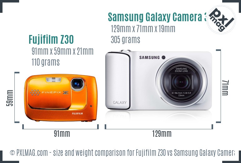 Fujifilm Z30 vs Samsung Galaxy Camera 3G size comparison