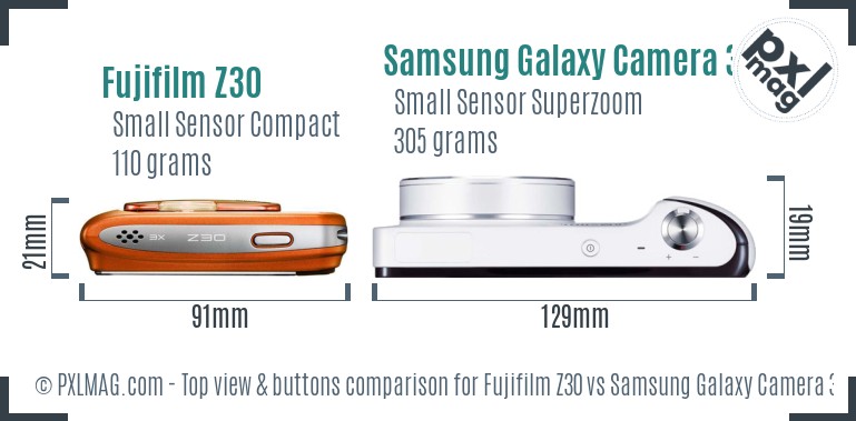 Fujifilm Z30 vs Samsung Galaxy Camera 3G top view buttons comparison