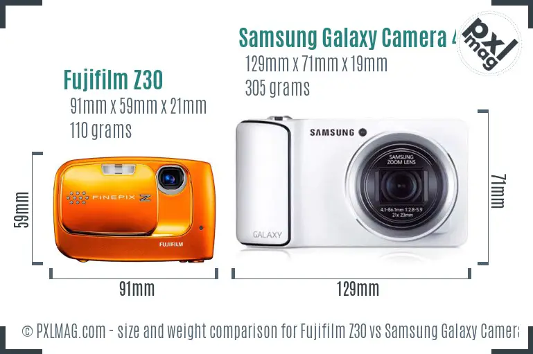 Fujifilm Z30 vs Samsung Galaxy Camera 4G size comparison