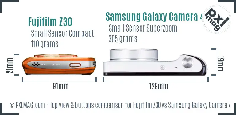 Fujifilm Z30 vs Samsung Galaxy Camera 4G top view buttons comparison