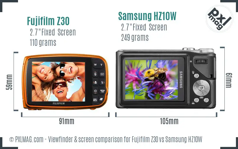 Fujifilm Z30 vs Samsung HZ10W Screen and Viewfinder comparison