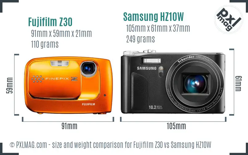 Fujifilm Z30 vs Samsung HZ10W size comparison Fujifilm Z30 vs Samsung HZ10W size comparison