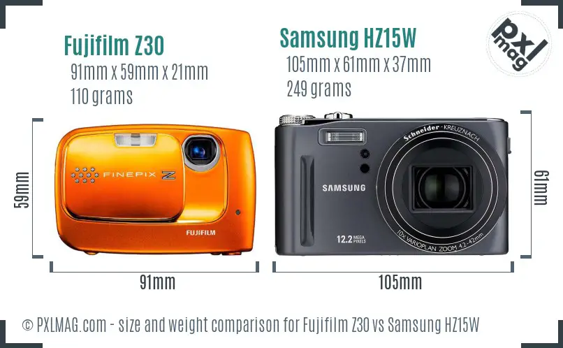 Fujifilm Z30 vs Samsung HZ15W size comparison