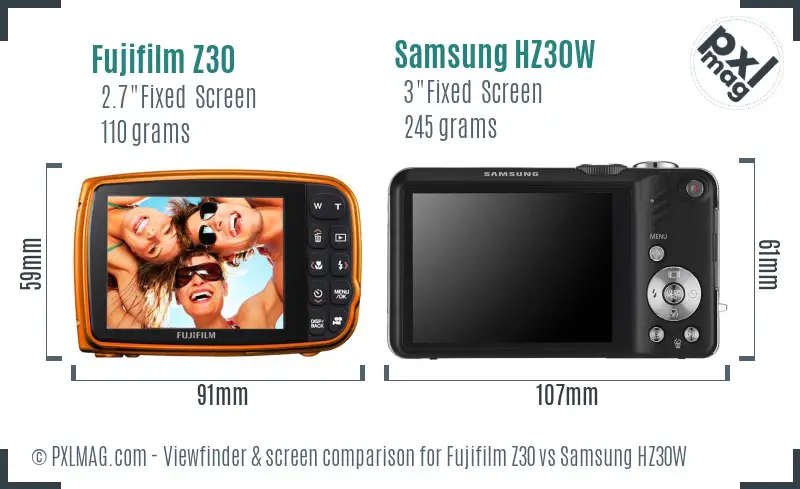 Fujifilm Z30 vs Samsung HZ30W Screen and Viewfinder comparison