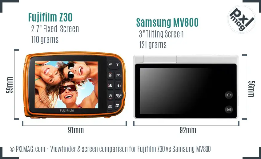 Fujifilm Z30 vs Samsung MV800 Screen and Viewfinder comparison