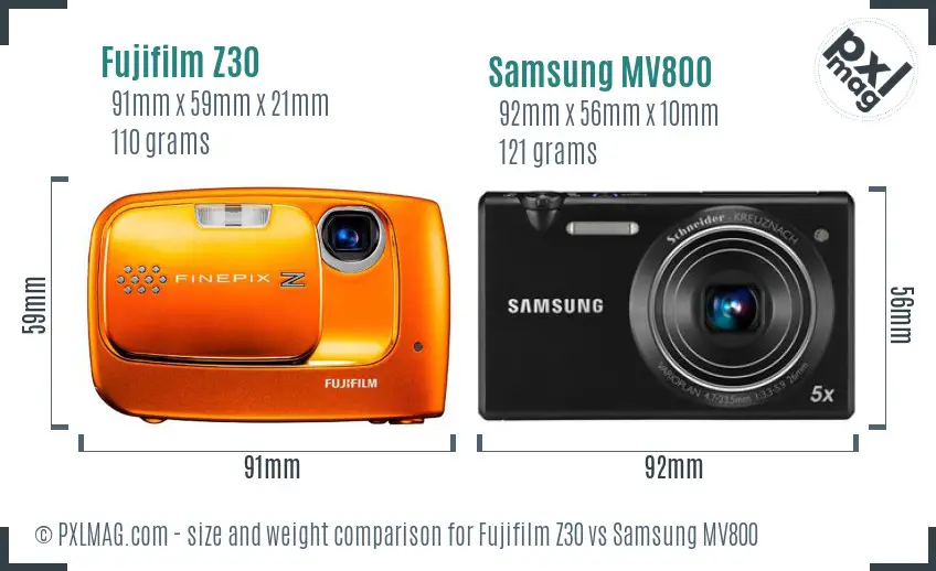 Fujifilm Z30 vs Samsung MV800 size comparison