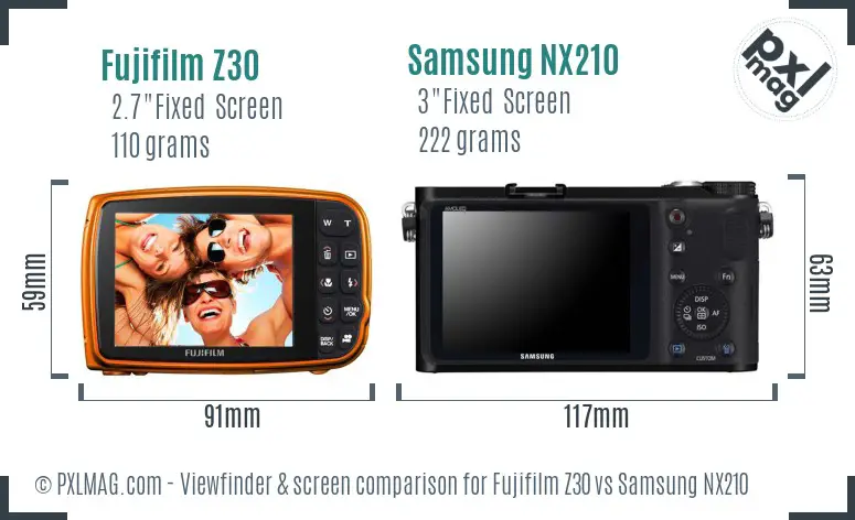 Fujifilm Z30 vs Samsung NX210 Screen and Viewfinder comparison