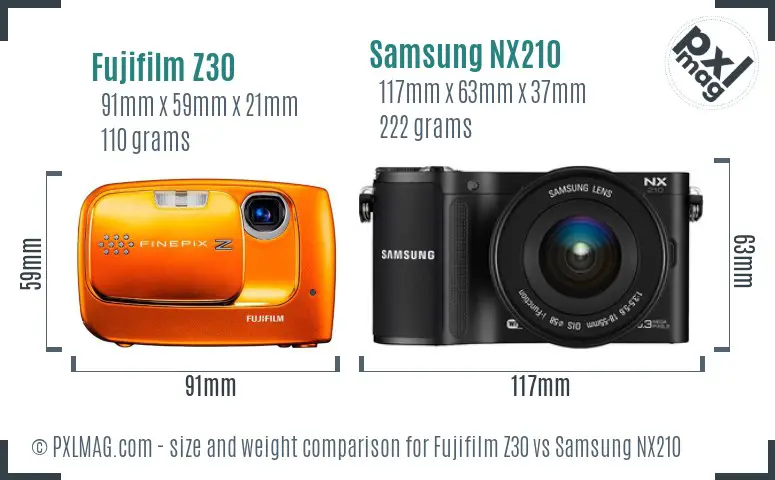 Fujifilm Z30 vs Samsung NX210 size comparison