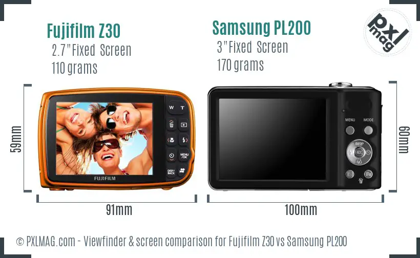 Fujifilm Z30 vs Samsung PL200 Screen and Viewfinder comparison