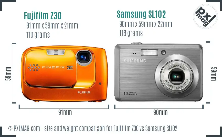 Fujifilm Z30 vs Samsung SL102 size comparison Fujifilm Z30 vs Samsung SL102 size comparison