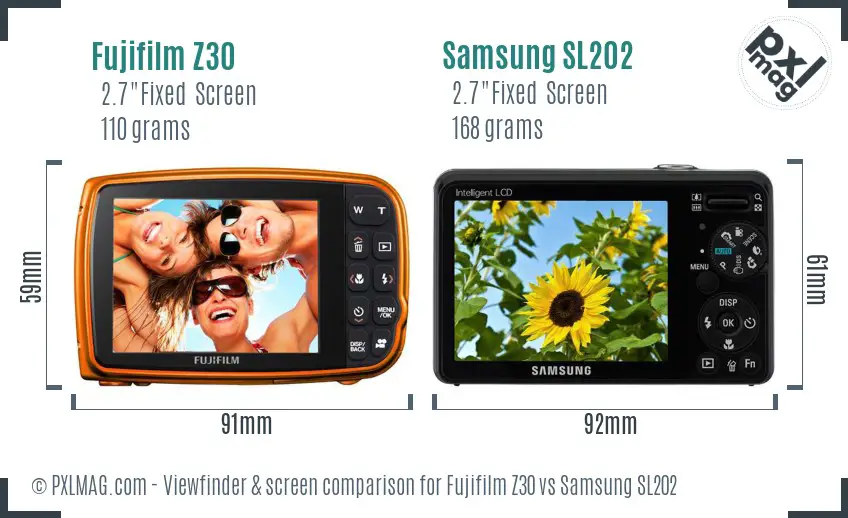 Fujifilm Z30 vs Samsung SL202 Screen and Viewfinder comparison