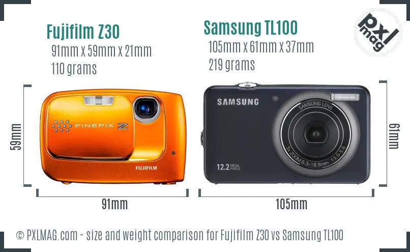 Fujifilm Z30 vs Samsung TL100 size comparison