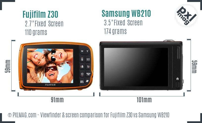 Fujifilm Z30 vs Samsung WB210 Screen and Viewfinder comparison