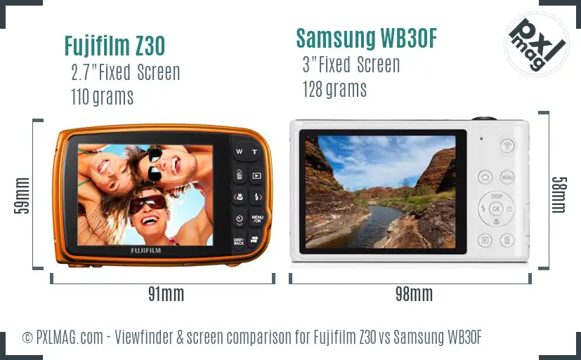 Fujifilm Z30 vs Samsung WB30F Screen and Viewfinder comparison