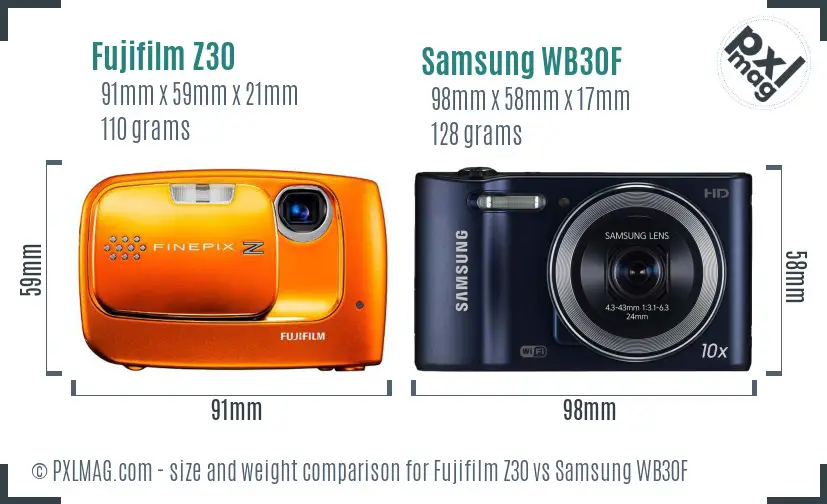 Fujifilm Z30 vs Samsung WB30F size comparison