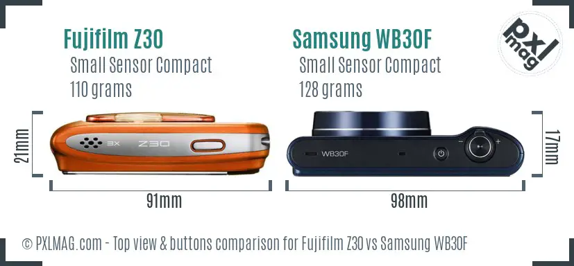 Fujifilm Z30 vs Samsung WB30F top view buttons comparison