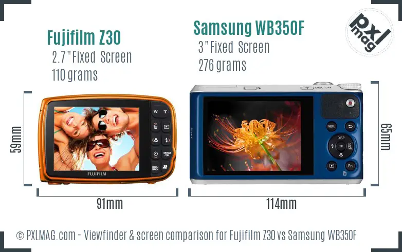 Fujifilm Z30 vs Samsung WB350F Screen and Viewfinder comparison