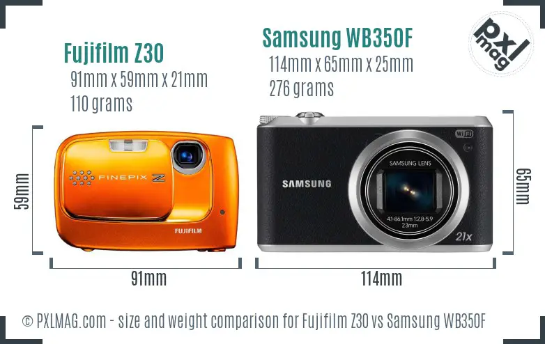 Fujifilm Z30 vs Samsung WB350F size comparison