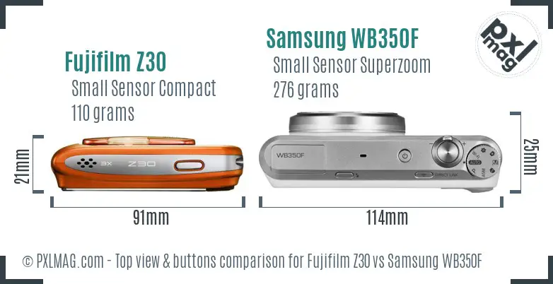 Fujifilm Z30 vs Samsung WB350F top view buttons comparison