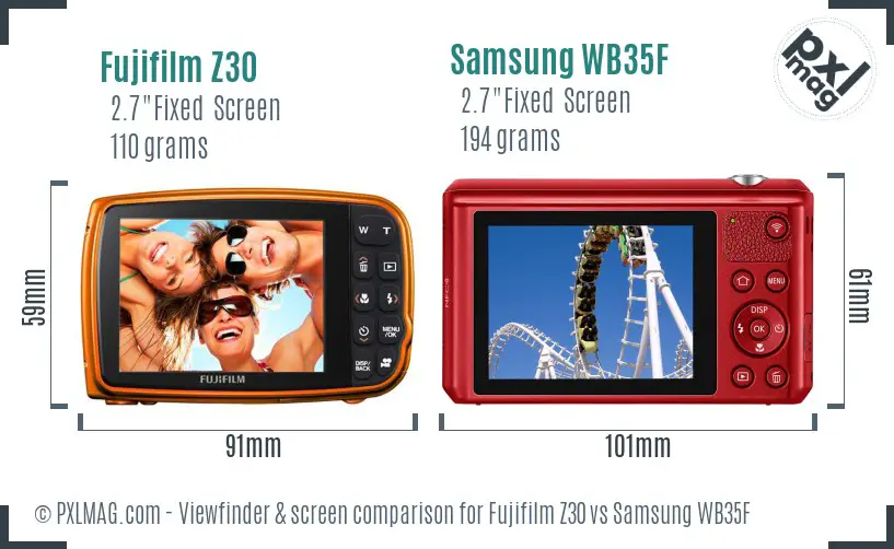 Fujifilm Z30 vs Samsung WB35F Screen and Viewfinder comparison