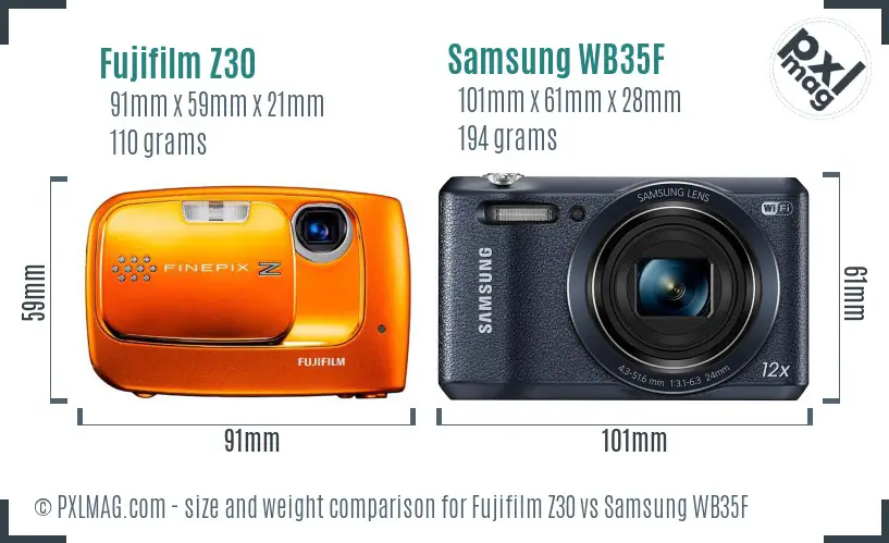 Fujifilm Z30 vs Samsung WB35F size comparison