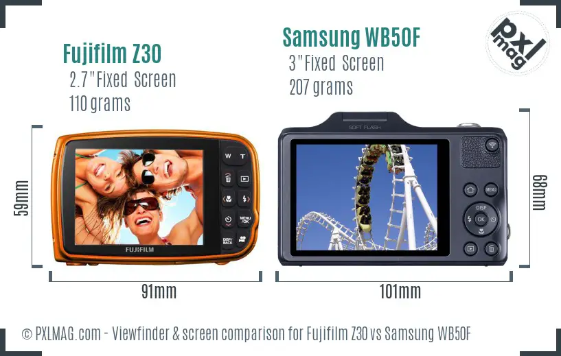 Fujifilm Z30 vs Samsung WB50F Screen and Viewfinder comparison