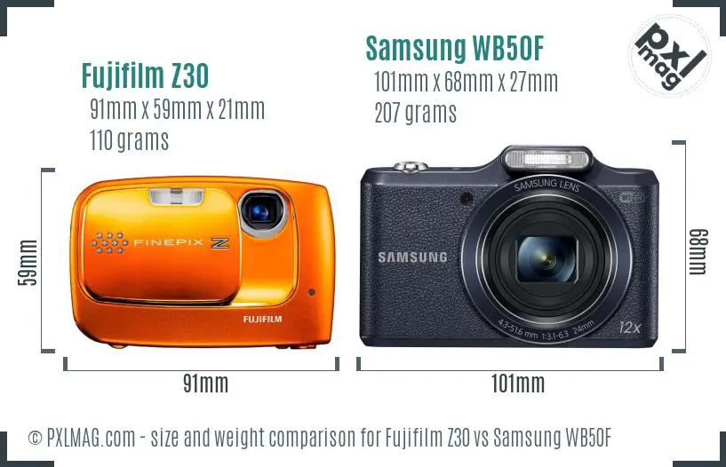 Fujifilm Z30 vs Samsung WB50F size comparison